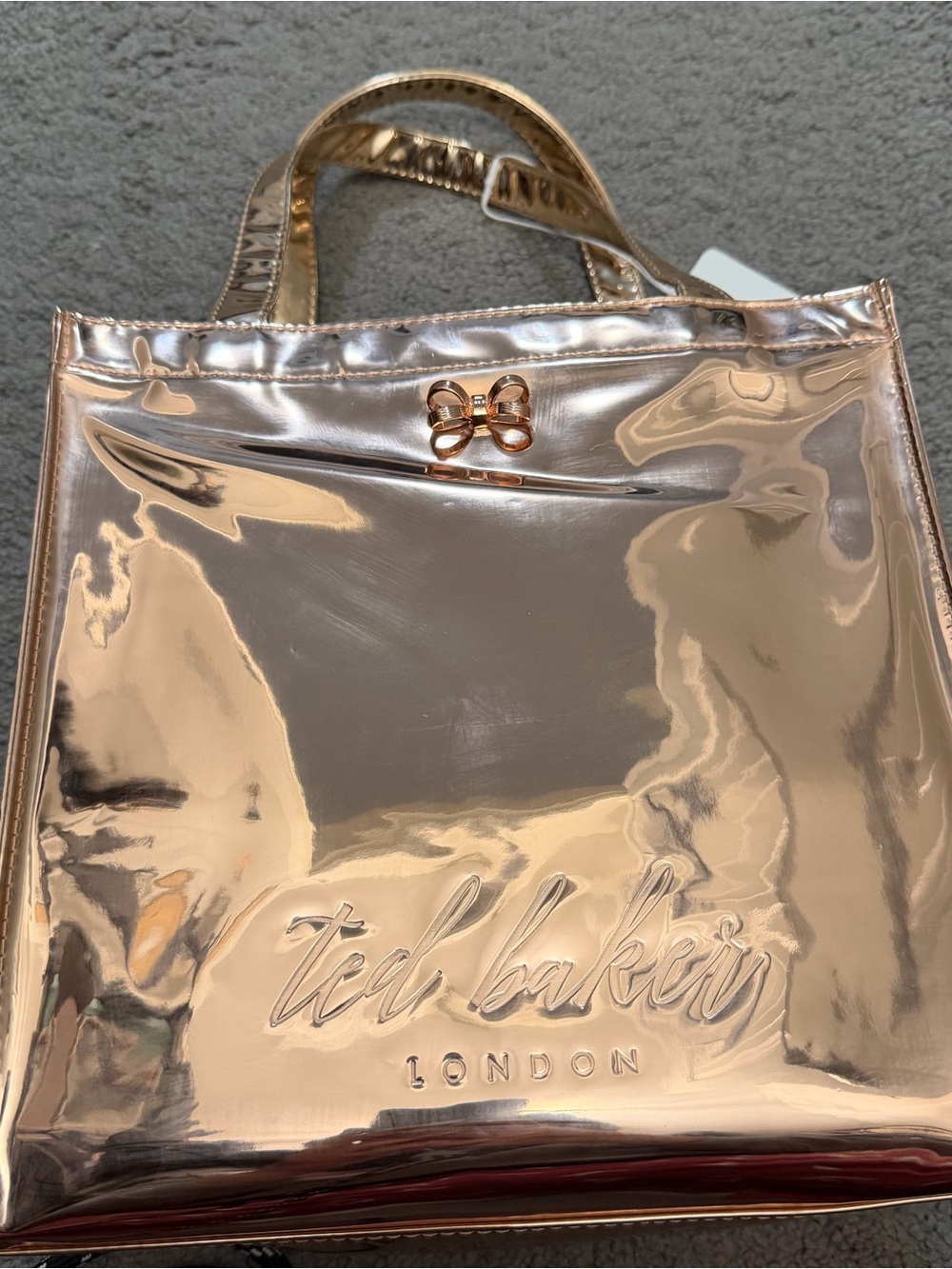Ted Baker Metallic Rose Gold Tote with Bow Accent